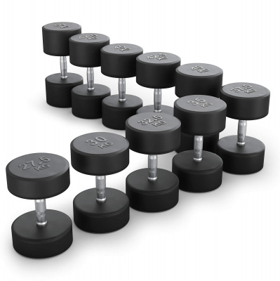 Ряд гантелей круглых, обрезиненные от 27,5 до 50 кг UnixFit DBRND27_5/50PBK