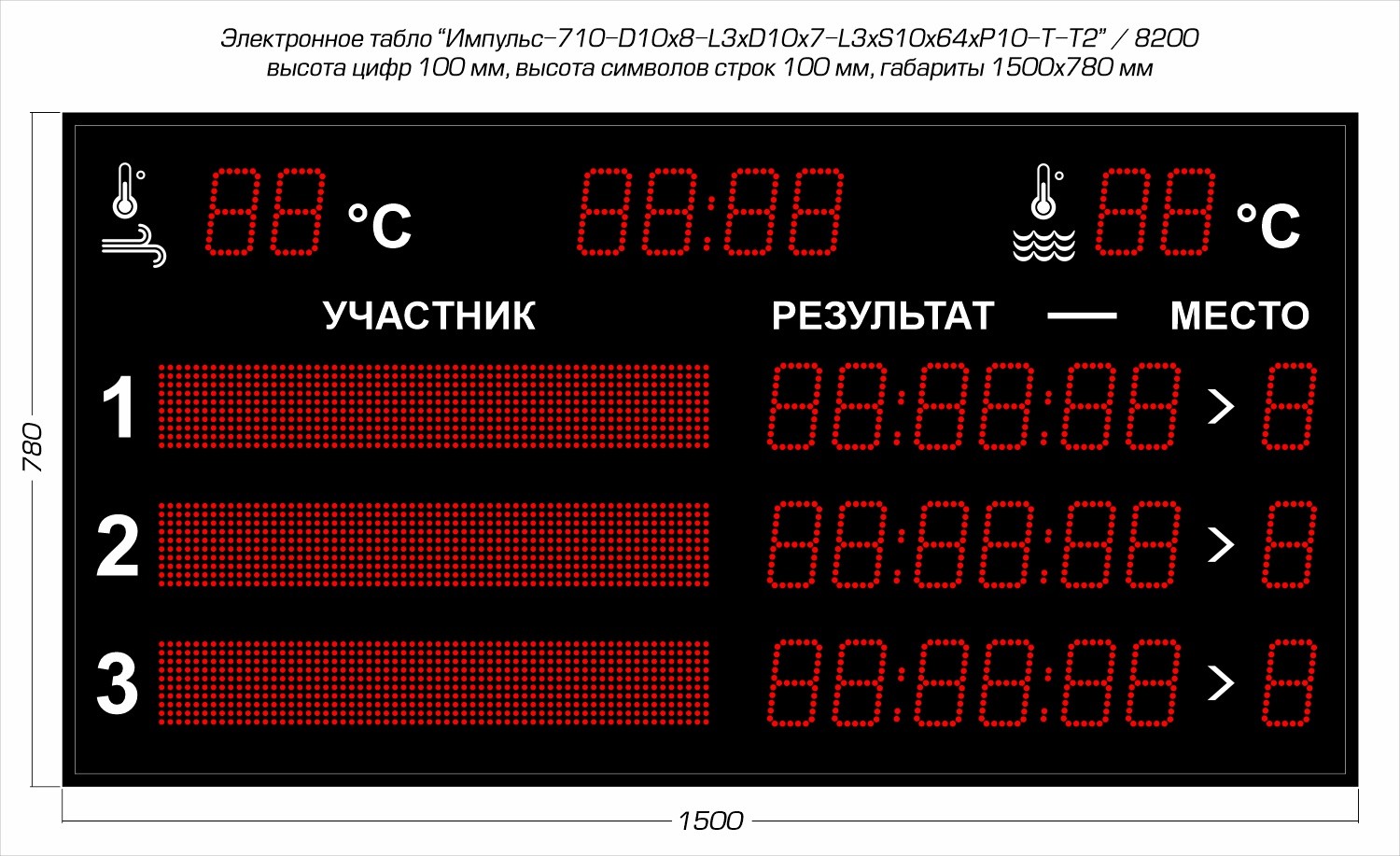 Табло для плавания Импульс 710-D10x8-L3xD10x7-L3xS10x64xP10-T-T2
