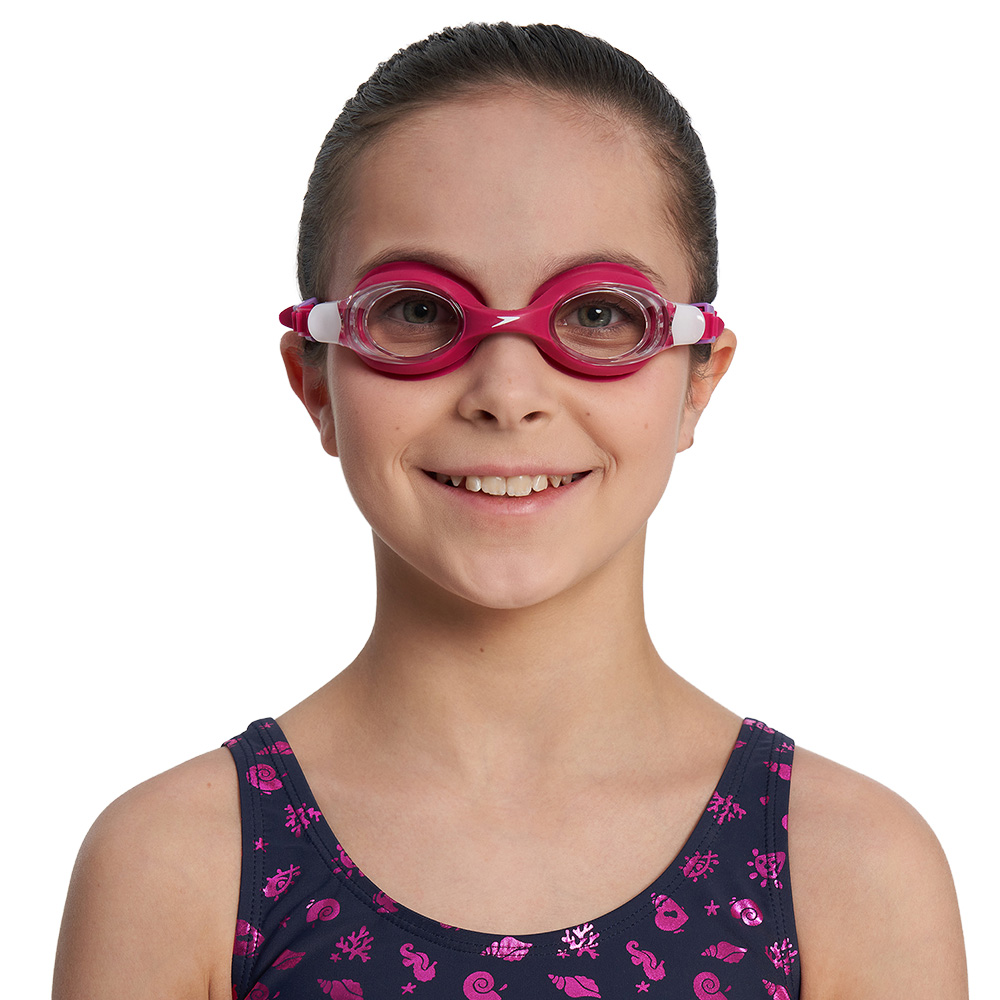 Очки для плавания детские 6-14 лет Speedo SKOOGLES Jr 8-7500645003-C17CF прозрачные линзы, красная оправа