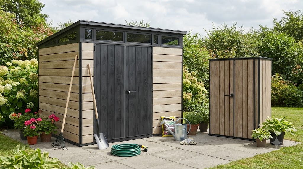 Комплект для хранения: сарай "Pent 9x7" + шкаф "Vertical Shed" 1400л (светло-коричневый)