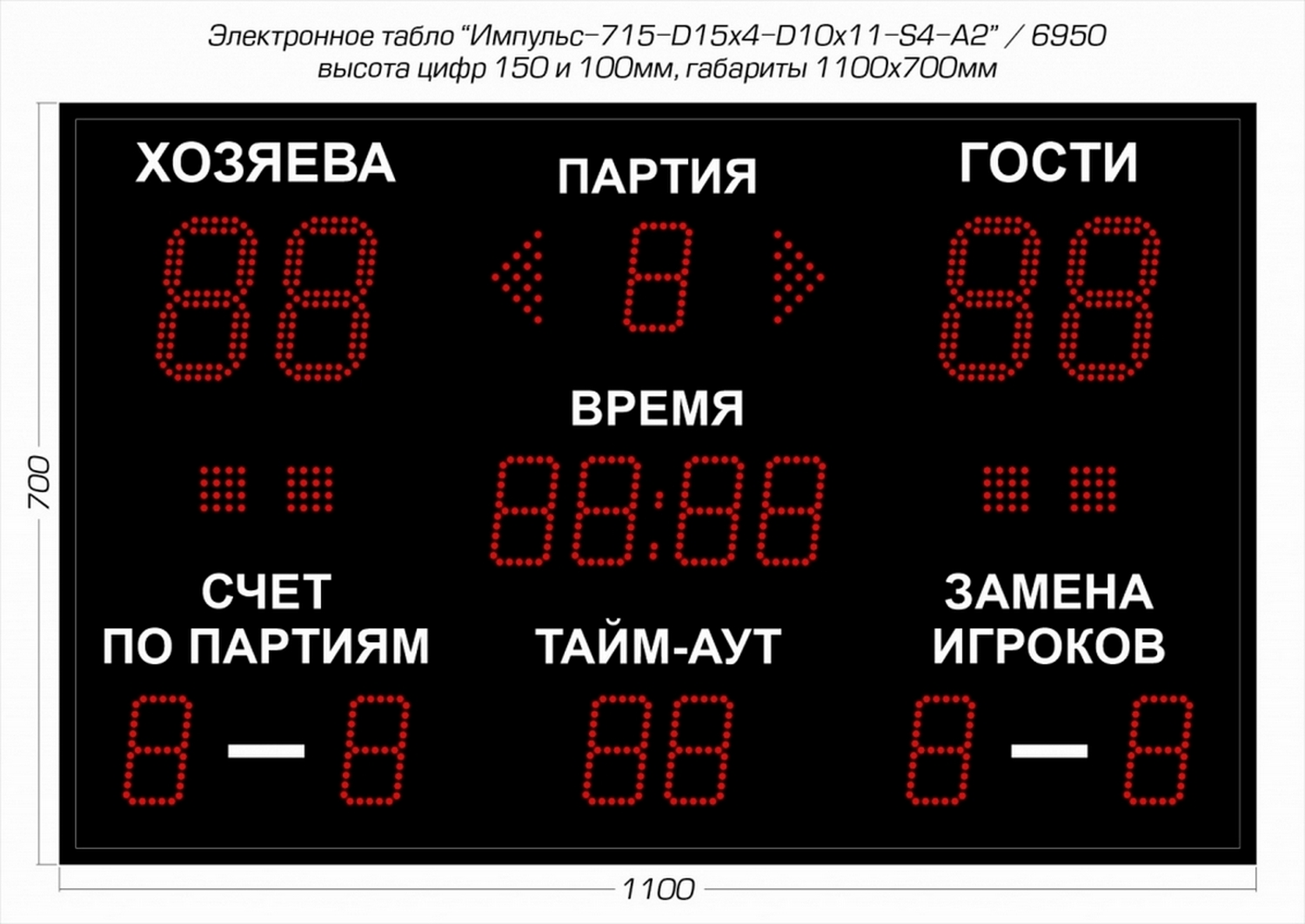 Табло для волейбола Импульс 715-D15x4-D10x11-S4-A2