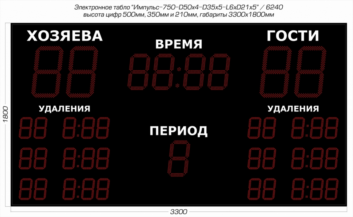 Табло для хоккея Импульс 750-D50x4-D35x5-L6xD21x5