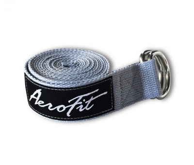 Ремень для йоги Aerofit 2 металлических кольца AFYGS серый