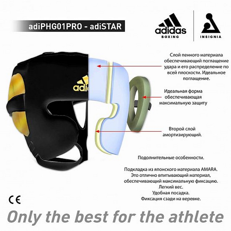 Шлем боксерский AdiStar Pro Head Gear adiPHG01M черно-золотой