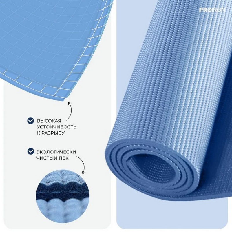 Коврик для йоги и фитнеса 173x61x0,4см ПВХ PROIRON К1736104Г голубой