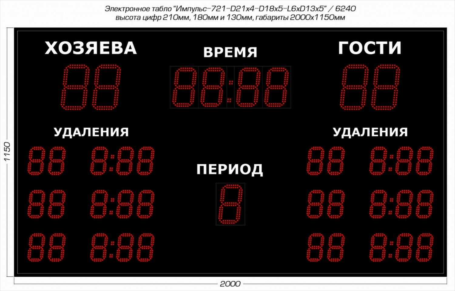 Табло для хоккея Импульс 721-D21x4-D18x5-L6xD13x5