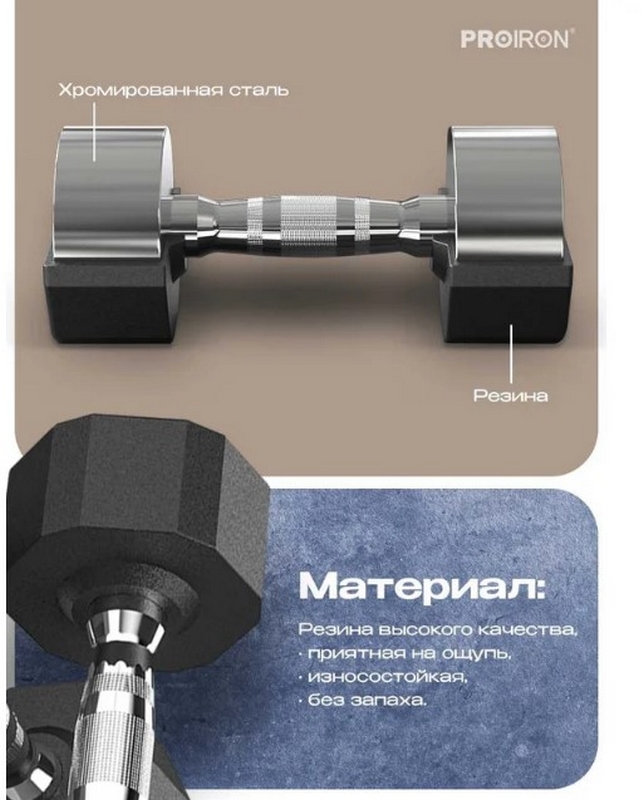 Гантели обрезиненные 2шт по 5кг PROIRON Г2050ОБР