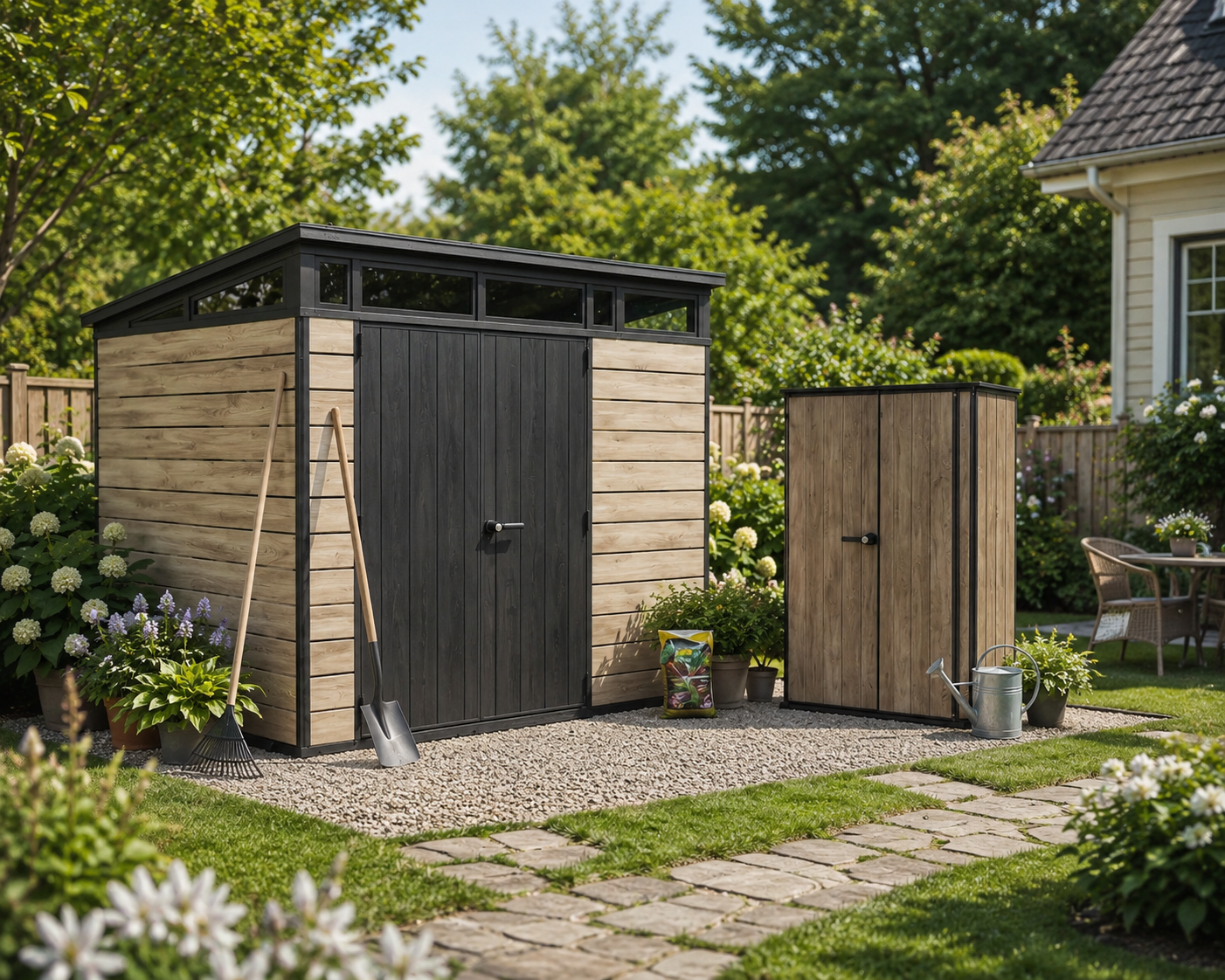 Комплект для хранения: сарай "Pent 9x7" + шкаф "Vertical Shed" 1400л (светло-коричневый)