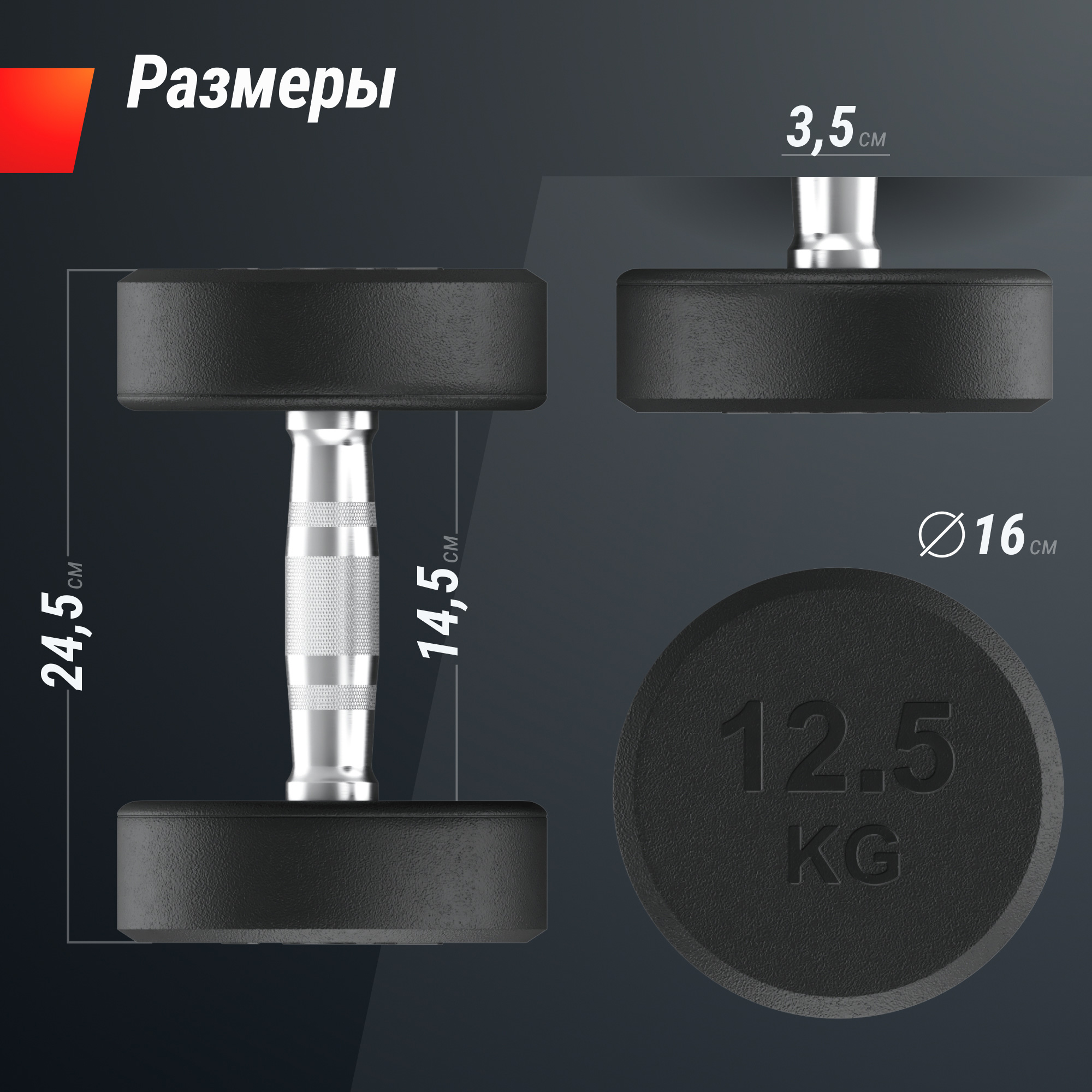 Гантель круглая обрезиненная 12,5 кг UnixFit PRO DBRND12_5PBKx2 2 шт