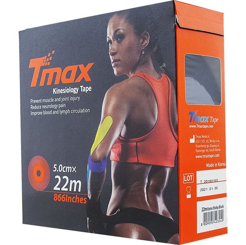 Тейп кинезиологический Tmax 22m Extra Sticky Black черный
