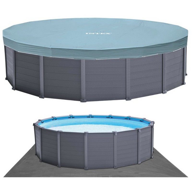 Каркасный бассейн круглый 478х124cм Intex Graphite gray panel 26384