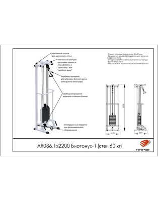 Блочная стойка ARMS Биотонус-1 AR086.1х2200-60 (стек 60 кг) | Premium Fitness