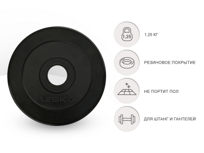 Диск обрезиненный 1,25кг, 25мм UnixFit DU1250RUB