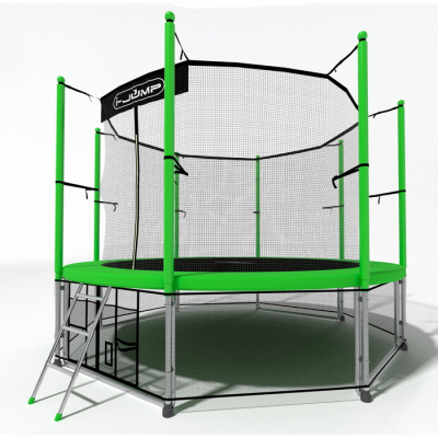 Батут i-Jump Classic 12FT 366 см с нижней сетью и лестницей зеленый