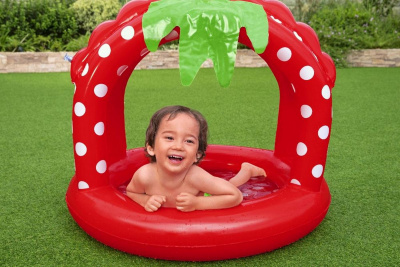 Детский надувной бассейн 91х91х91см Bestway "Ягодка" с навесом и надувным дном 52387