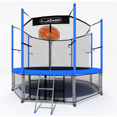 Батут i-Jump Classic Basket 8FT 244 см с нижней сетью и лестницей синий