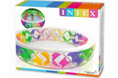 Детский надувной бассейн 229х56см Intex с цветными вставками, надувное дно 56494