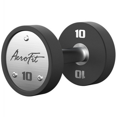 Набор полиуретановых гантелей, 2,5-25 кг, 10 пар, шаг 2,5 кг AeroFit AFPUDB2.5-25 черный, рукоятки хромированные