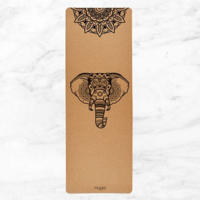 Коврик для йоги 200x70x0,6см Myga Yoga Mat Cork Elephant XL RY1321 пробка, принт со слоном