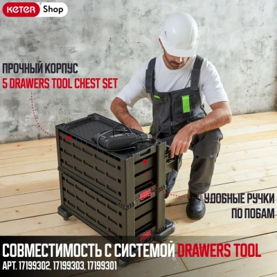 Мобильный инструментальный шкаф с 5 выдвижными ящиками 5-DRAWER MOBILE TOOL CHEST SET