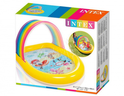 Детский надувной бассейн 147х130х86см Intex Радуга, с навесом и фонтанчиками 57156