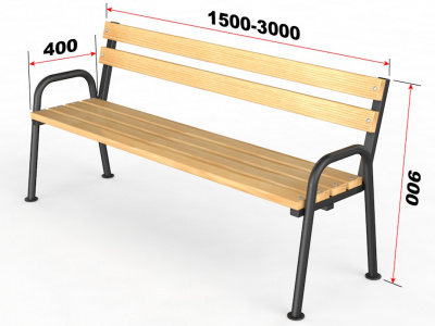 Уличная скамейка со спинкой Стандарт, длина 3000 мм  14.6.3000-3000