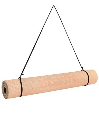 Коврик для йоги и фитнеса Star Fit FM-201, TPE, 183x61x0,4 см, персиковый/серый