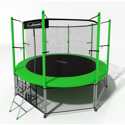 Батут i-Jump Classic 12FT 366 см с нижней сетью и лестницей зеленый