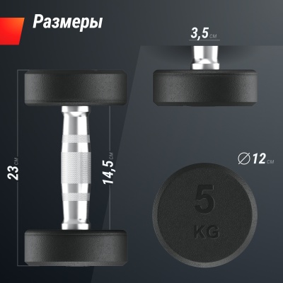 Гантель круглая обрезиненная 5 кг UnixFit PRO DBRND5PBKx2 2 шт