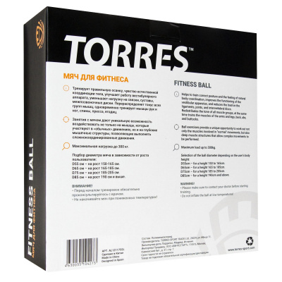 Мяч гимнастический d65 см Torres с насосом AL122165BG песочный