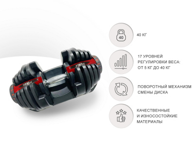 Гантель регулируемая 40 кг UnixFit DBREGU40 черный