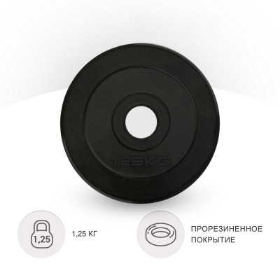 Диск обрезиненный 1,25кг, 25мм UnixFit DU1250RUB