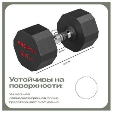 Гантель обрезиненная 24кг PROIRON Г1240ОБР