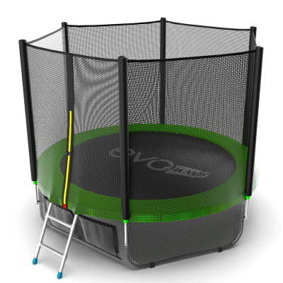 Батут с внешней сеткой и лестницей EVO Jump External 8ft+ нижняя сеть, зеленый