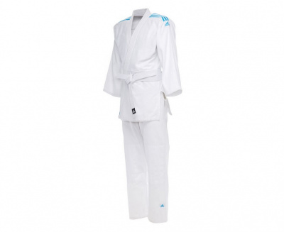 Кимоно для дзюдо с поясом Adidas Club белое с голубыми полосками J350-BELT
