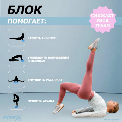 Блок для йоги 23х15х7,6см Fitex Pro FTX-1219 синий