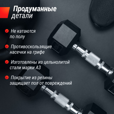Гантель гексагональная обрезиненная 12,5 кг UnixFit DBHEX12_5x2 2 шт