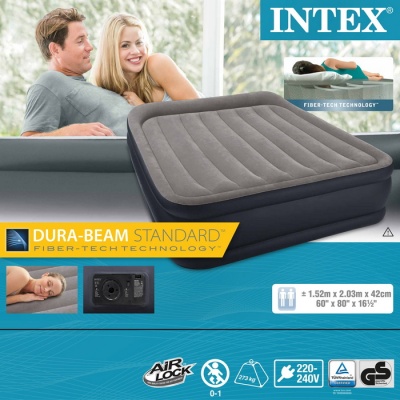 Надувная кровать Intex Deluxe Pillow Rest Raised Bed 152х203х42см, встроенный насос 64136