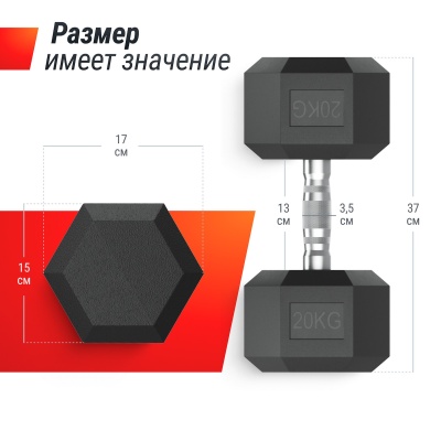 Гантель гексагональная 20 кг обрезиненная UnixFit DBHEX20