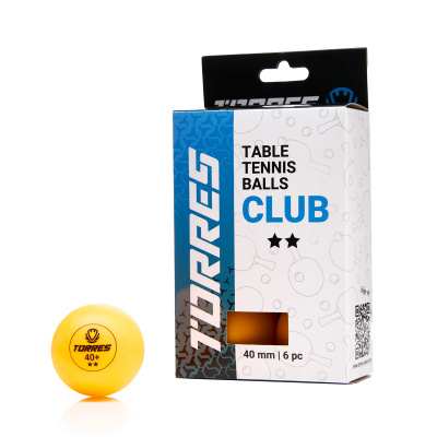 Мяч для настольного тенниса, d40+ мм, 6 шт Torres Club 2* TT23013 оранжевый