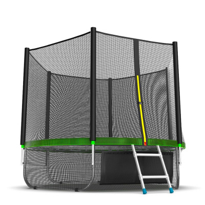 Батут с внешней сеткой и лестницей EVO Jump External 8ft+ нижняя сеть, зеленый