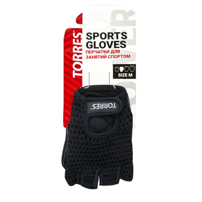 Перчатки для занятий спортом Torres хлопок, нат. замша, подбивка 6 мм PL6045 черный