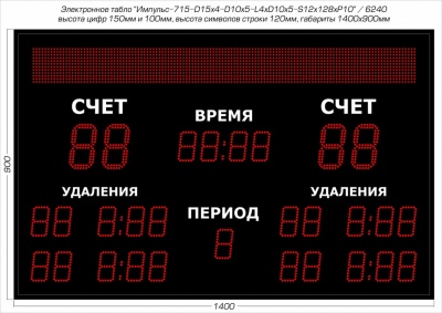 Табло для хоккея Импульс 715-D15x4-D10x5-L4xD10x5-S12x128xP10