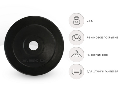 Диск обрезиненный 2,5кг, 25мм UnixFit DU2500RUB