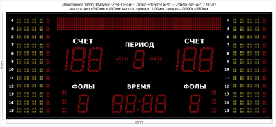 Табло для баскетбола Импульс 724-D24x6-D18x7-S12x160xP10-L24xS5-S6-A2