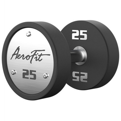 Набор полиуретановых гантелей, 2,5-25 кг, 10 пар, шаг 2,5 кг AeroFit AFPUDB2.5-25 черный, рукоятки хромированные