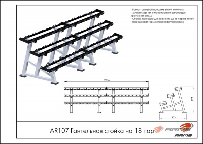 Гантельная стойка на 18 пар ARMS AR107