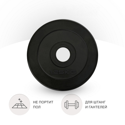 Диск обрезиненный 1,25кг, 25мм UnixFit DU1250RUB