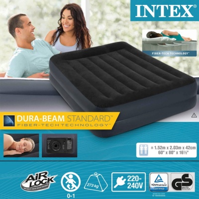Надувная кровать Intex Pillow Rest Raised Bed 152х203х42см встроенный насос 220V 64124