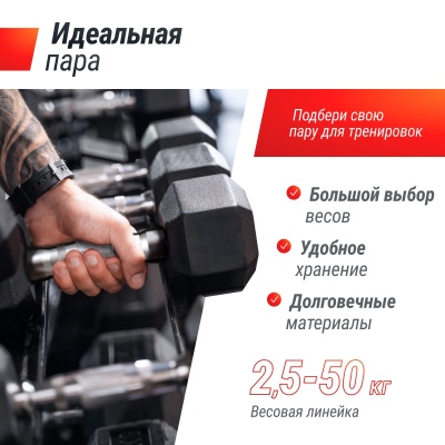 Гантель гексагональная обрезиненная 50 кг UnixFit DBHEX50
